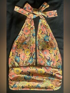 Urban Outfitters Floral Halter Crop Top Tie Neck Ruched Y2K Boho Size M